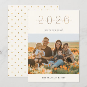 Festiva Tarjeta fotográfica de Año Nuevo Dorado