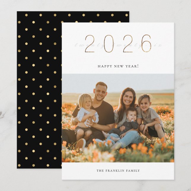 Festiva Tarjeta fotográfica de Año Nuevo Golden 2024 (Anverso / Reverso)