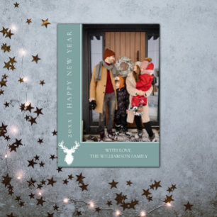 Festiva Tarjeta fotográfica de Año Nuevo para renos simple