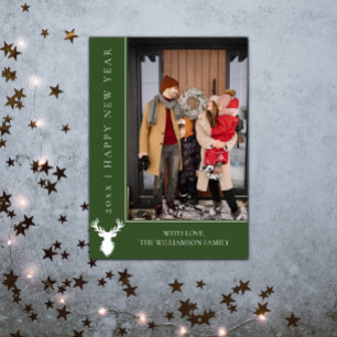 Festiva Tarjeta fotográfica de Año Nuevo para renos simple
