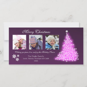 Festiva Tarjeta fotográfica de árbol de copo de nieve bril