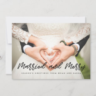 Festiva Tarjeta fotográfica de boda navideño casada y mora