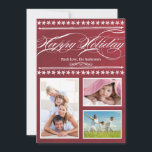 Festiva Tarjeta fotográfica de Chalkboard navideña moderna<br><div class="desc">Vintage Moderno Typography Red Chalkboard Happy Holiday Card</div>