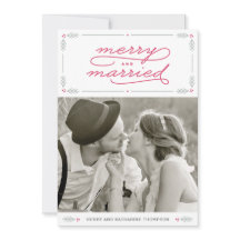 Tarjeta fotográfica de feriado recién casada con m
