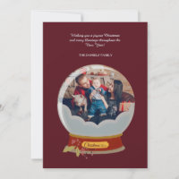 Tarjeta fotográfica de festividad de Globe de niev