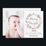 Festiva Tarjeta fotográfica de festividades de Rubor y Nav<br><div class="desc">Navidades Rubor y Grey Wreath tarjeta fotográfica de Personalizable de vacaciones de  con textos de caligrafía y corona de Navidades de color gris y negro.</div>