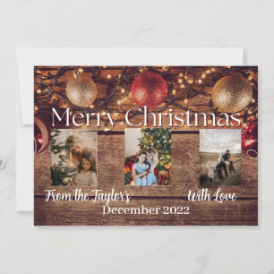Festiva Tarjeta fotográfica de fondo de madera para Navida