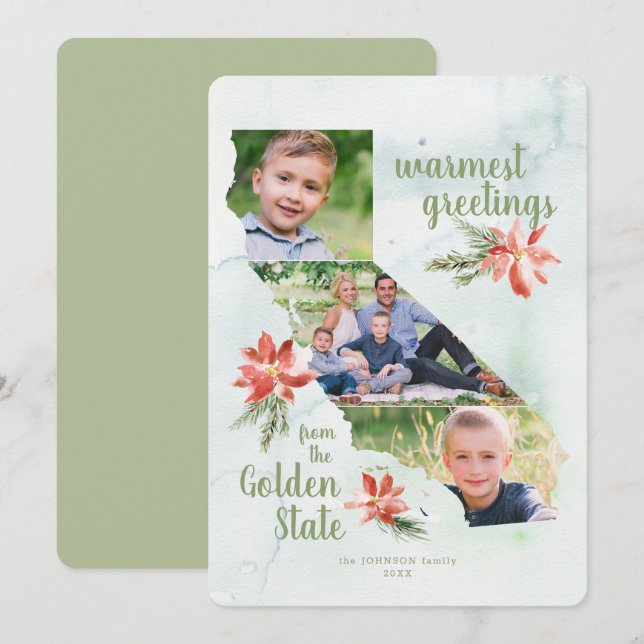 Festiva Tarjeta fotográfica de Holiday 3 de mapa de estado (Anverso / Reverso)