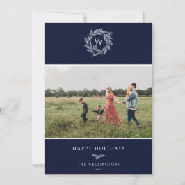 Festiva Tarjeta fotográfica de invierno Wreath Monograma a