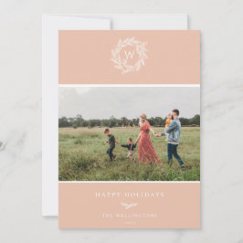 Festiva Tarjeta fotográfica de invierno Wreath Monograma d