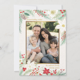 Festiva Tarjeta fotográfica de marco de poinsettia blanca