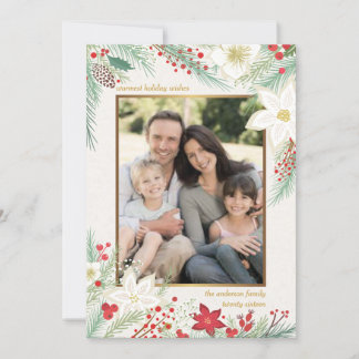 Festiva Tarjeta fotográfica de marco de poinsettia blanca
