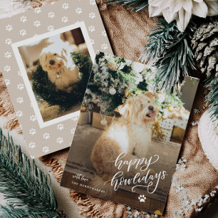 Festiva Tarjeta fotográfica de mascota Dog Happy Howlidays