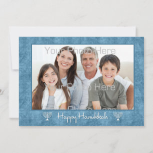 Festiva Tarjeta fotográfica de Menorahs azul y blanca