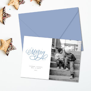 Festiva Tarjeta fotográfica de merry navideña con guion es