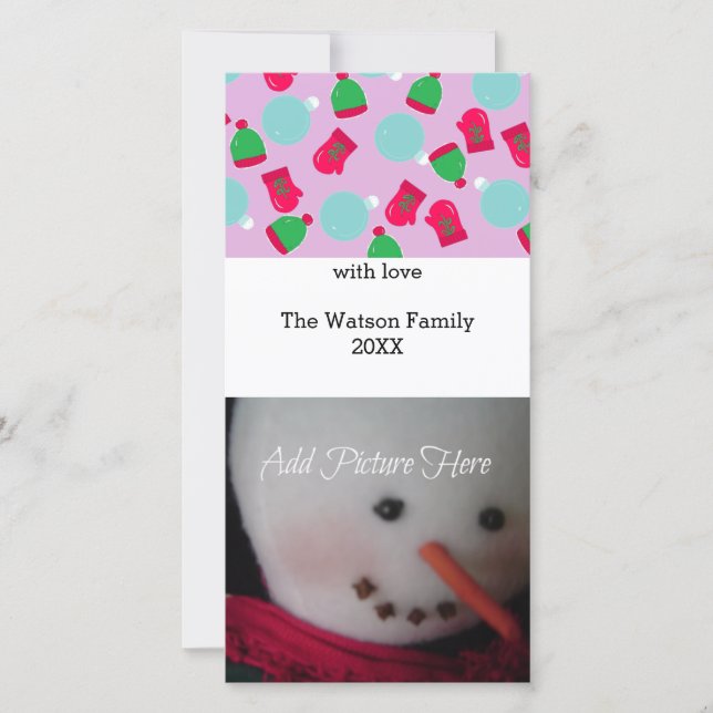 Festiva Tarjeta fotográfica de Mittens y Gorras (Anverso)