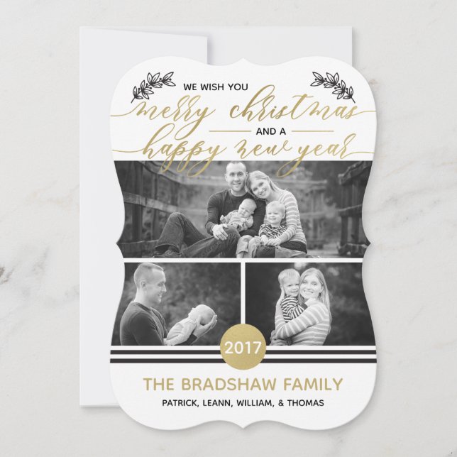 Festiva Tarjeta fotográfica de Navidad, Relieve metalizado (Anverso)