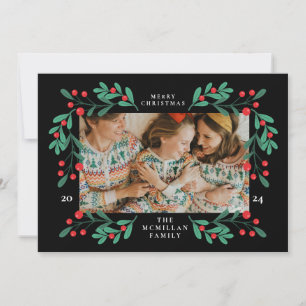 Festiva Tarjeta fotográfica de Navidades florales clásicos