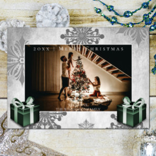 Festiva Tarjeta fotográfica de Navidades verdes y copos de