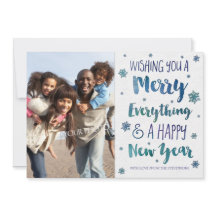 Tarjeta fotográfica de nieve moderna azul acuarela