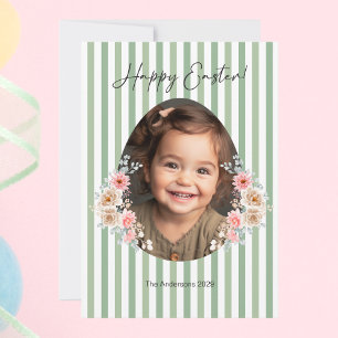Festiva Tarjeta fotográfica de Pascua con fondo verde a ra