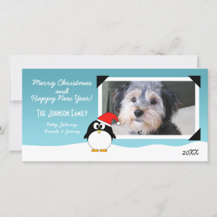Festiva Tarjeta fotográfica de penguín de vacaciones para 