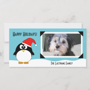Festiva Tarjeta fotográfica de penguín de vacaciones para 