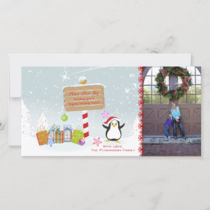 Festiva Tarjeta fotográfica de pingüino de vacaciones para