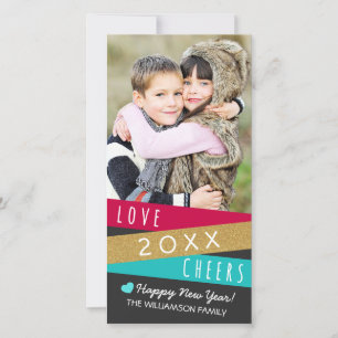 Festiva Tarjeta fotográfica de purpurina Zig Zag para Año 