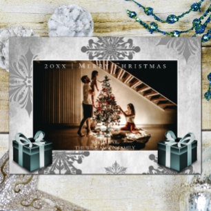 Festiva Tarjeta fotográfica de regalos y copas de nieve pa