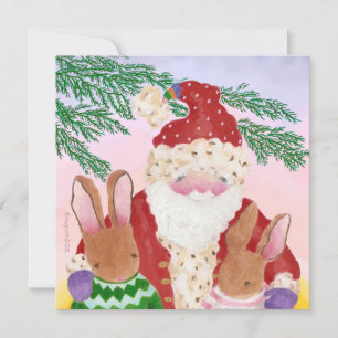 Festiva Tarjeta fotográfica de Santa y Conejos