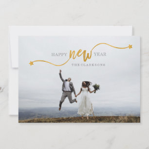 Festiva Tarjeta fotográfica de Star Gold de Año Nuevo