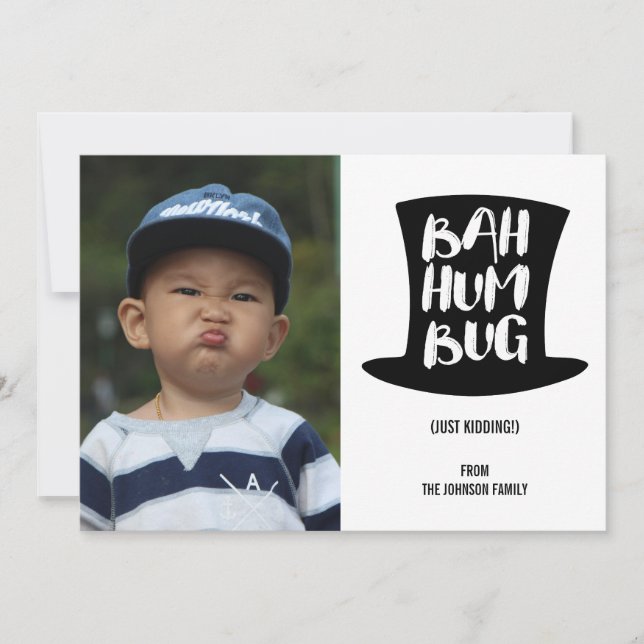 Festiva Tarjeta fotográfica de vacaciones Carol Bah Humbug (Anverso)