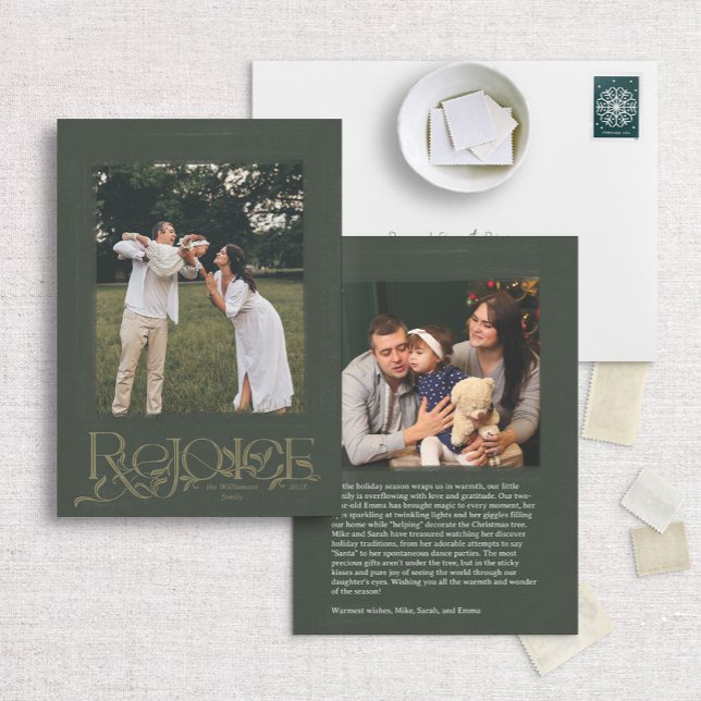 Festiva Tarjeta fotográfica de vacaciones con letras Green (Subido por el creador)