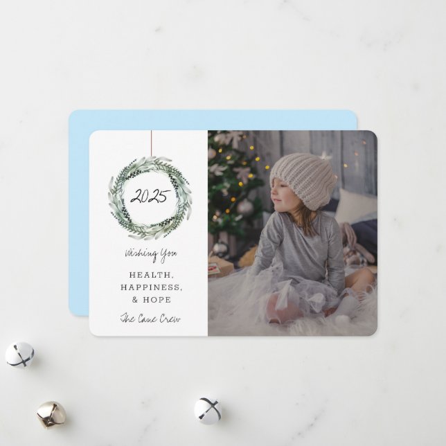 Festiva Tarjeta fotográfica de vacaciones de Año Nuevo azu (Anverso/Reverso In Situ)