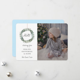 Festiva Tarjeta fotográfica de vacaciones de Año Nuevo azu