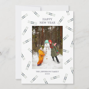 Festiva Tarjeta fotográfica de vacaciones de esquís de épo