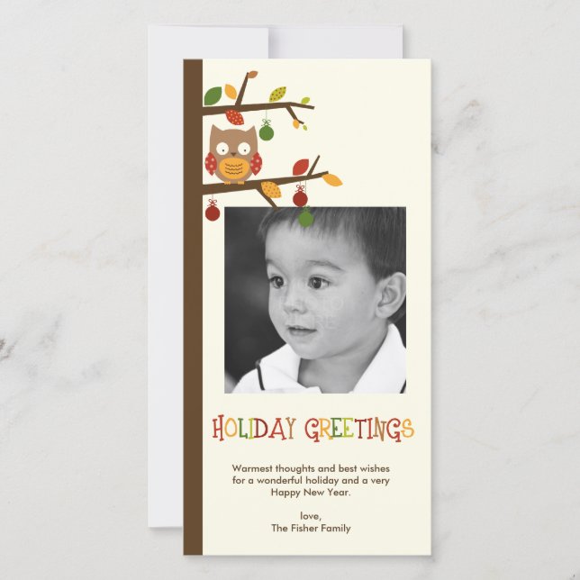 Festiva Tarjeta fotográfica de vacaciones de Owl navidades (Anverso)