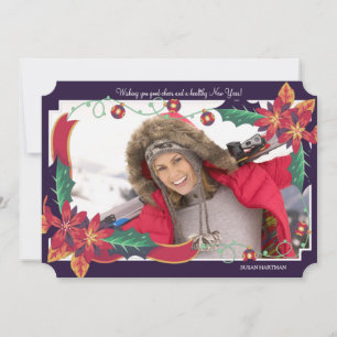 Festiva Tarjeta fotográfica de vacaciones de Poinsettia Co