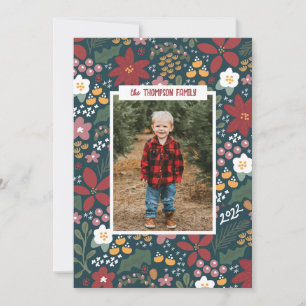 Festiva Tarjeta fotográfica de vacaciones florales para Na