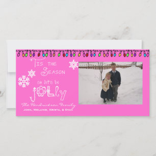 Festiva Tarjeta fotográfica de vacaciones Pink Let's Be Jo