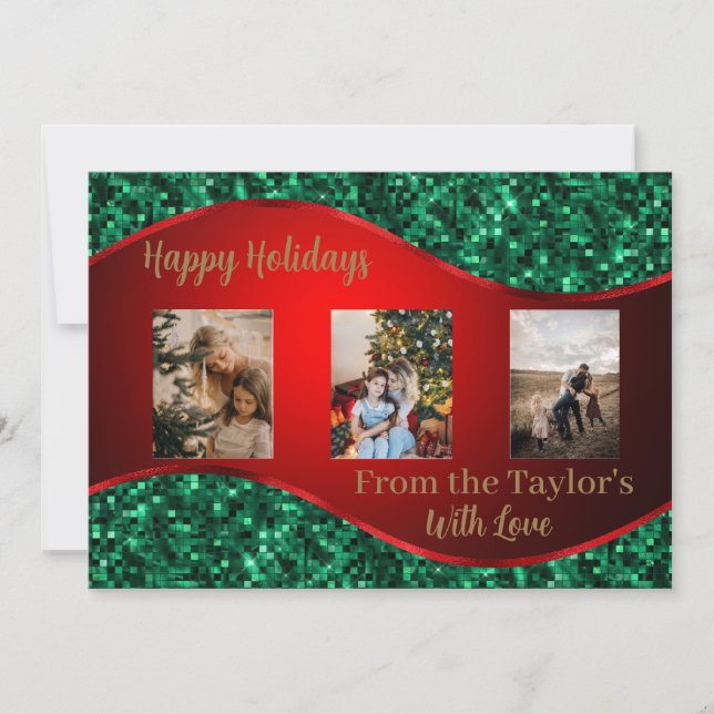 Festiva Tarjeta fotográfica de vacaciones rojas con borde  (Anverso)