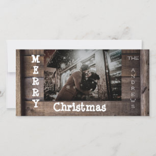 Festiva Tarjeta fotográfica de vacaciones Rustic Wood Navi
