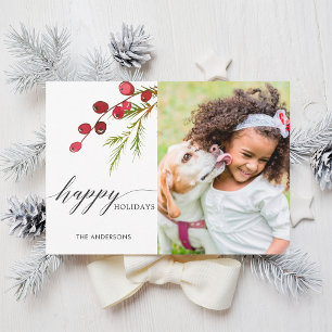 Festiva Tarjeta fotográfica de verdor Red Berries Holiday