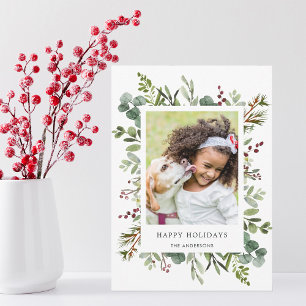 Festiva Tarjeta fotográfica de verdor Red Berries Holiday