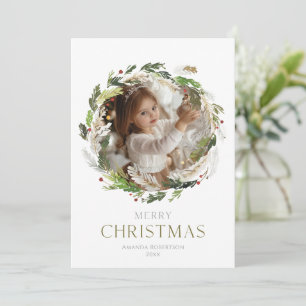Festiva Tarjeta fotográfica de Wreath para navidades Green