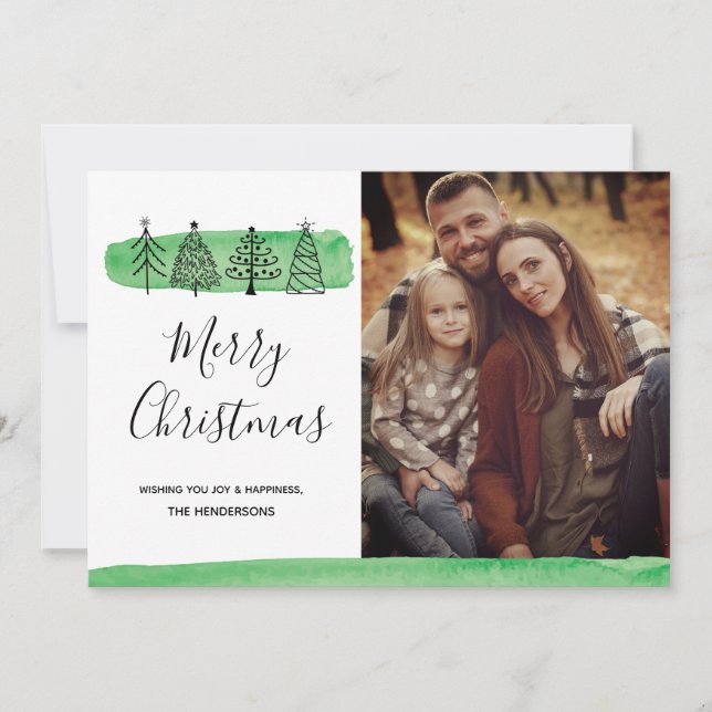 Festiva Tarjeta fotográfica Doodle de color de agua modern (Anverso)