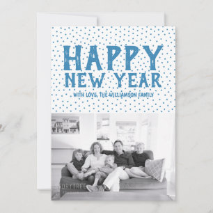 Festiva Tarjeta fotográfica Doted Happy New Year   Azul
