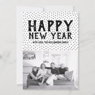 Festiva Tarjeta fotográfica Doted Happy New Year Negro