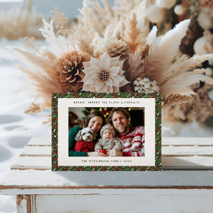 Festiva Tarjeta fotográfica familiar Holly Holiday para Na
